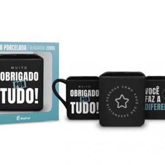 Imagem de Caneca porcelana quadrada 220ml - muito obrigado por tudo - Brasfoot Presentes