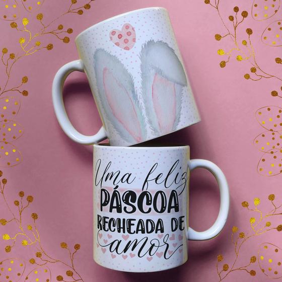 Imagem de Caneca porcelana uma feliz pascoa recheada de amor rosa 325 ml