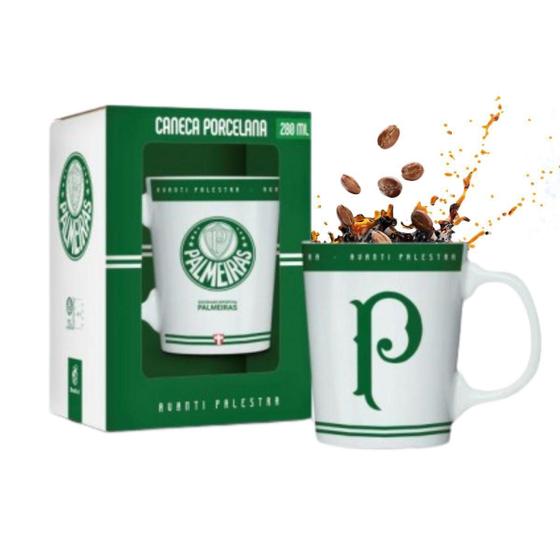 Imagem de Caneca Porcelana Xícara Branca Verde Premium 260Ml Café