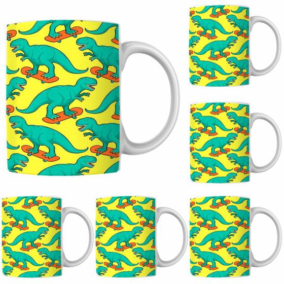 Imagem de Caneca Porcelana Xícara Café Dinossauro Infantil Kit 4 Unid