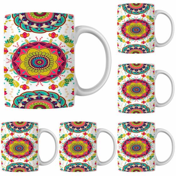 Imagem de Caneca Porcelana Xícara de Café Chá Indianas Kit 4 Unid