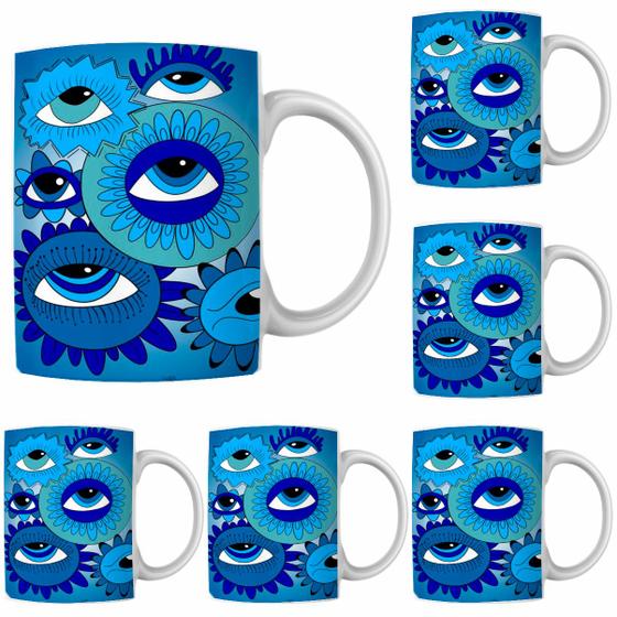 Imagem de Caneca Porcelana Xícara de Café Chá Toda Azul Kit 4 Unid