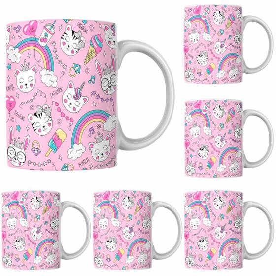 Imagem de Caneca Porcelana Xícara de Café  Com Unicórnio Kit 4 Unid
