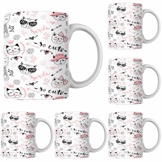 Imagem de Caneca Porcelana Xícara de Café  Lindos Gatinhos Kit 4 Unid