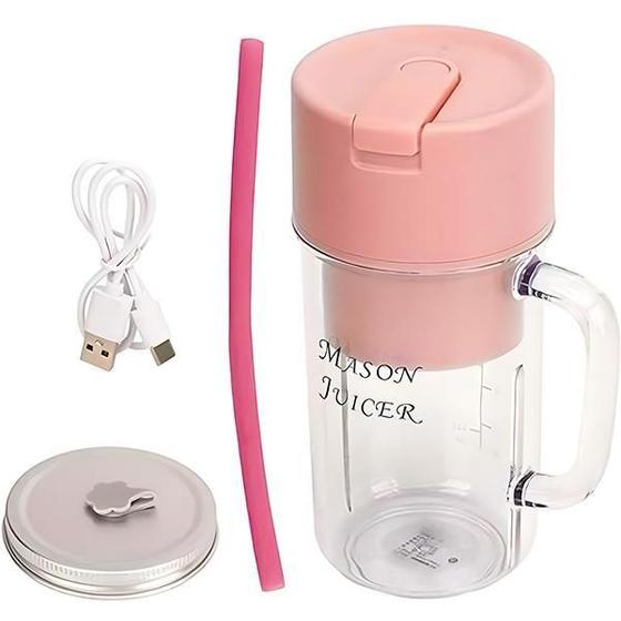 Imagem de Caneca Portátil Rosa Misturadora De Frutas Recarregável Usb