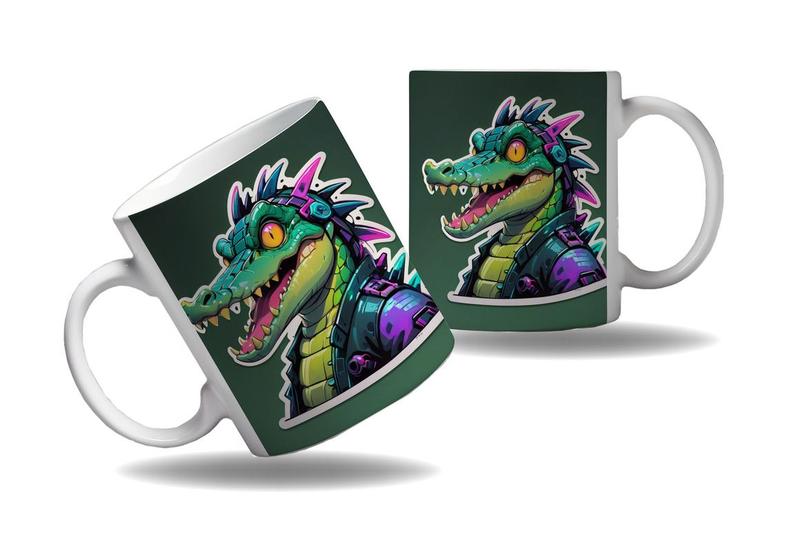 Imagem de Caneca Presente Geek Nerd Cyberpunk Crocodilo Savana Tecno 