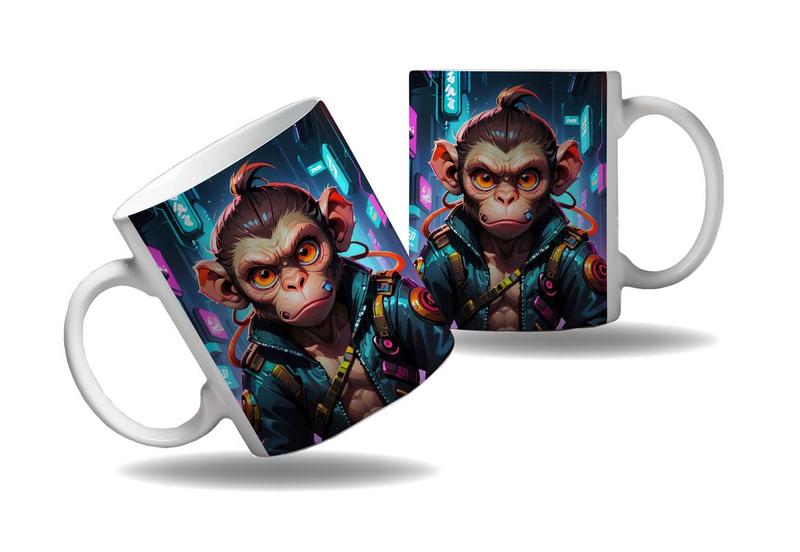 Imagem de Caneca Presente Geek Nerd Cyberpunk Macaco Floresta Tecno HD