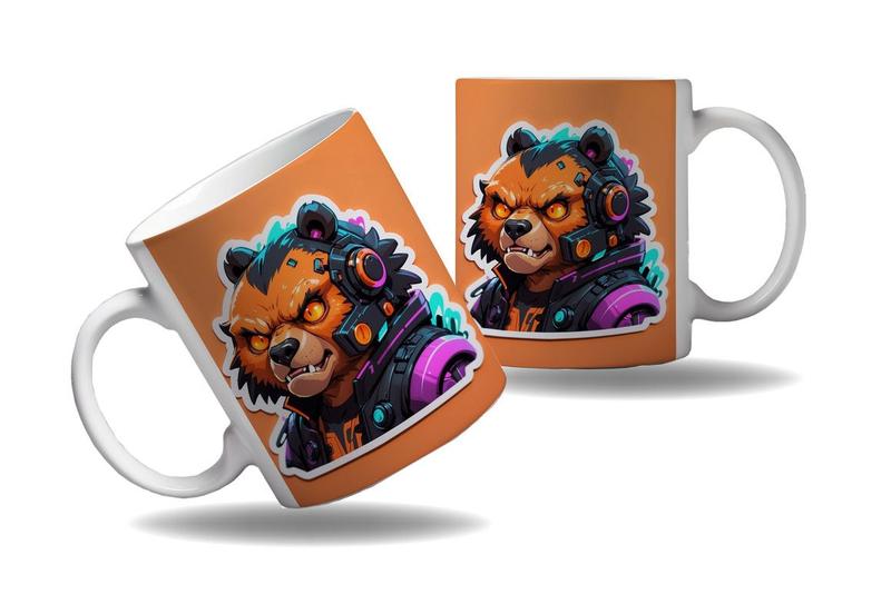 Imagem de Caneca Presente Geek Nerd Cyberpunk Urso Floresta Tecnologia