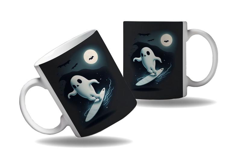 Imagem de Caneca Presente Halloween Terror Caveiras Fantasmas Surfista