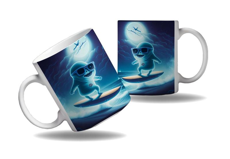 Imagem de Caneca Presente Halloween Terror Caveiras Fantasmas Surfista