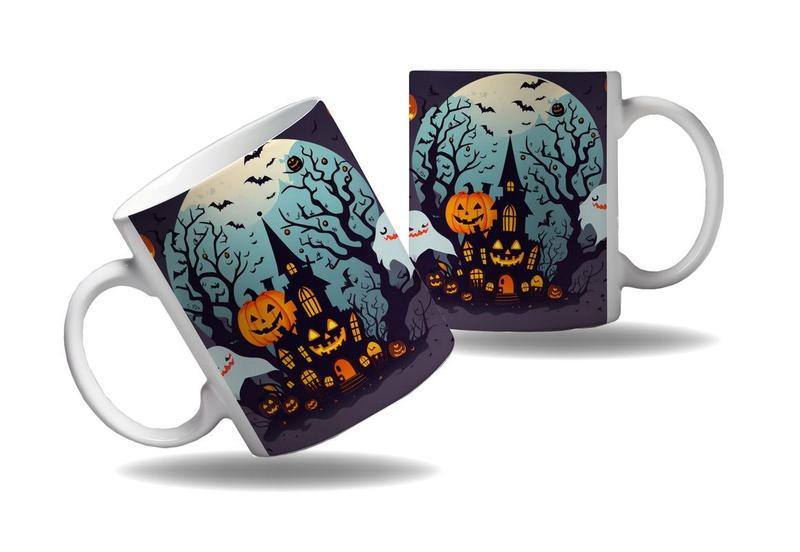 Imagem de Caneca Presente Halloween Terror Cenário Morcego Arte Nerd 2