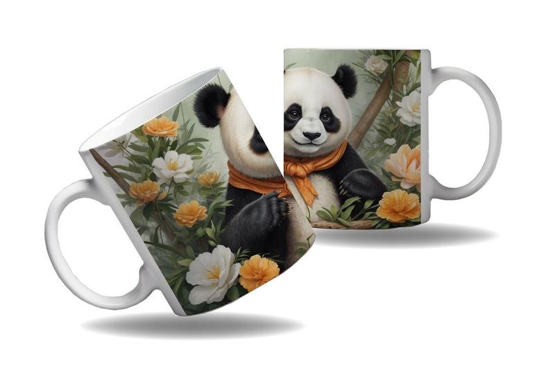 Imagem de Caneca Presente Pandas Animais Fofos Oriente Preto e Branco