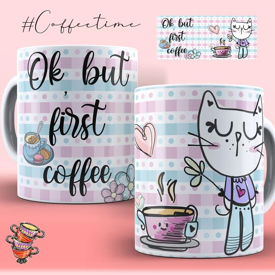 Imagem de Caneca Presente Porcelana 325ml Tema Café Gatinho