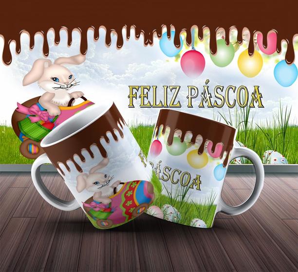 Imagem de Caneca Presente Porcelana 325ml Tema Feliz Páscoa 14