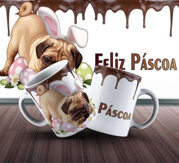 Imagem de Caneca Presente Porcelana 325Ml Tema Páscoa Cachorrinho