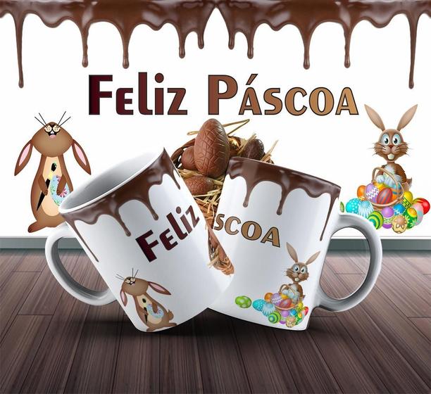 Imagem de Caneca Presente Porcelana 325Ml Tema Páscoa Coelho 3