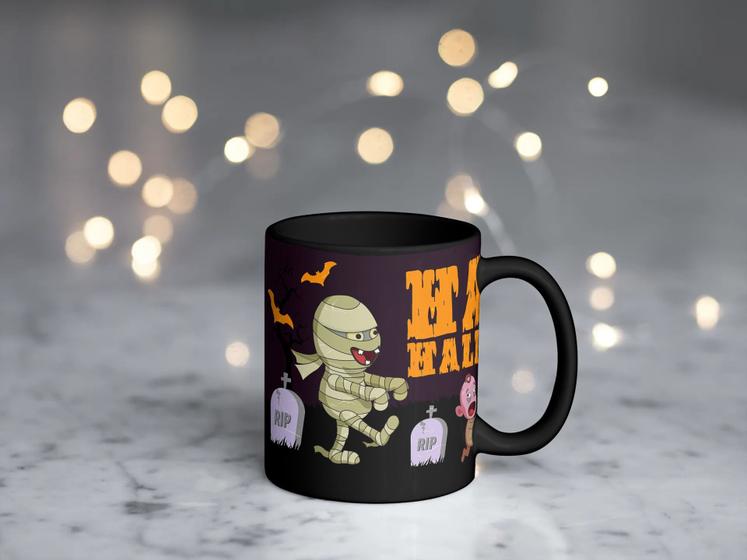 Imagem de Caneca Preta Porcelana 325ml Halloween RIP Caixão