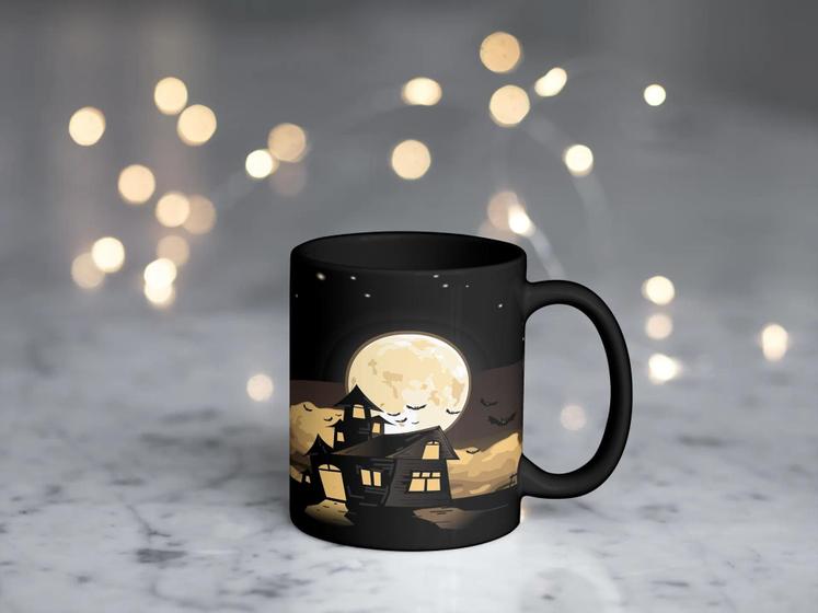 Imagem de Caneca Preta Porcelana 325Ml Halloween Terror Noite Lual