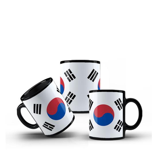 Imagem de Caneca Preta Porcelana Bandeira Coreia do Sul + Caixinha
