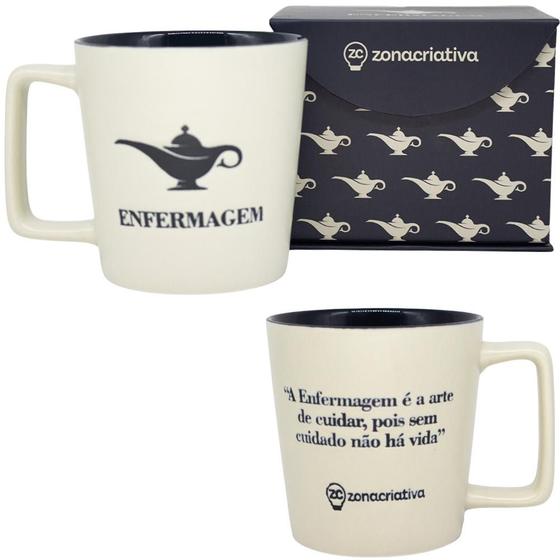 Imagem de Caneca Profissão Enfermeira Enfermagem Estampa Em Baixo Relevo Azul Cerâmica Branca 400ML