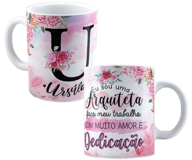 Imagem de Caneca profissões arquiteta qualquer nome personalizado flor