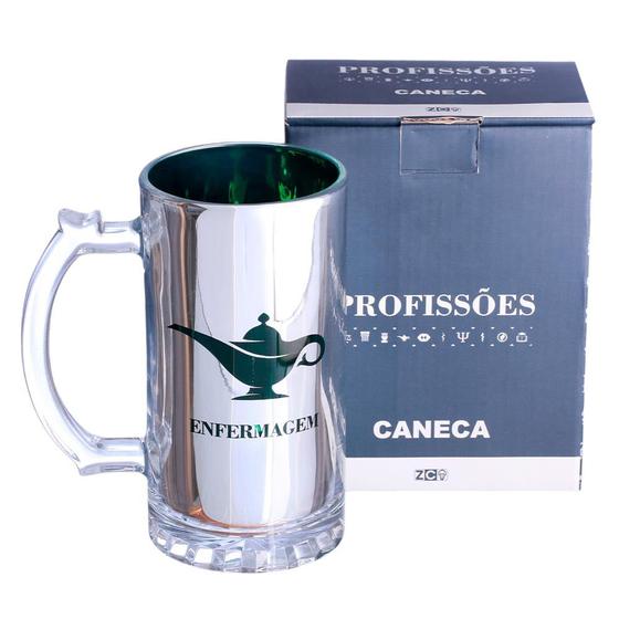 Imagem de Caneca Profissões Enfermagem Chopp De Vidro Eletrostática 450ml