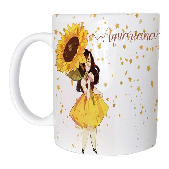 Imagem de Caneca Signo Aquário Floral Girassol de Plástico Rígido