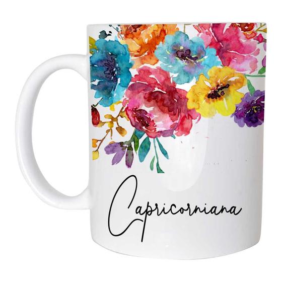 Imagem de Caneca Signo Capricórnio Floral Colorido de Plástico Rígido