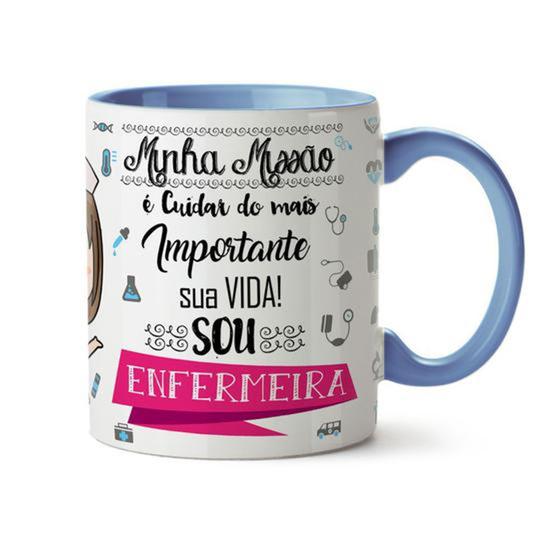 Imagem de Caneca Sou Enfermeira minha missão é cuidar do mais importante, sua vida Alça e Interior Azul