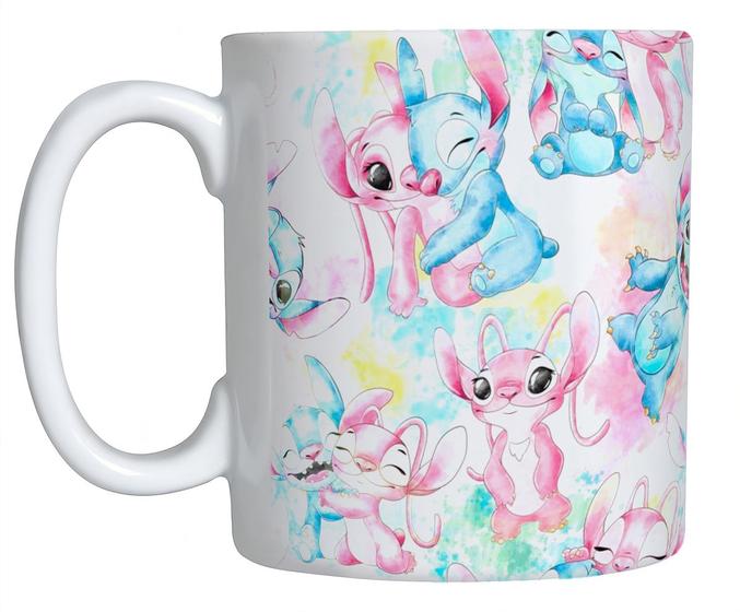 Imagem de Caneca Stitch e Angel de Porcelana 325 ML Para Presente