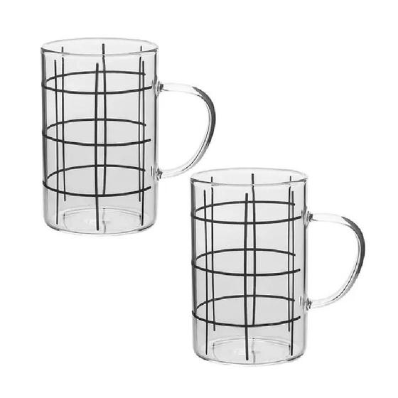 Imagem de Caneca Stripes Grid Vidro Borossilicato 280ml Lyor Kit c/ 2