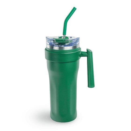Caneca Termica com Alca Tampa e Canudo Inox Deep Green 1,2L