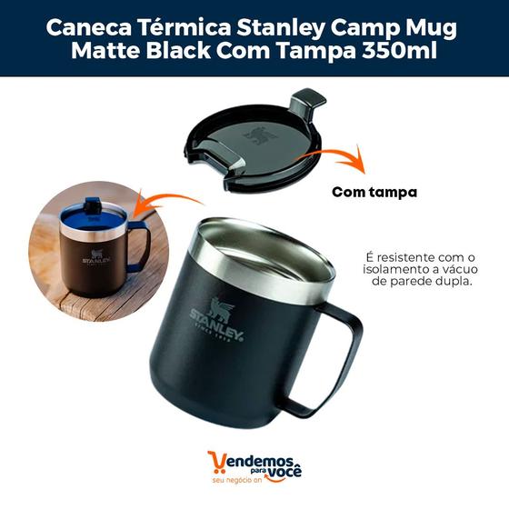 Imagem de Caneca Térmica Stanley Camp Mug Matte Black Com Tampa 350ml