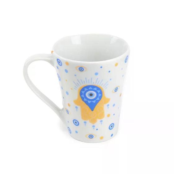 Imagem de Caneca Tulipa Mão de Hamsa e Olho Grego Branca