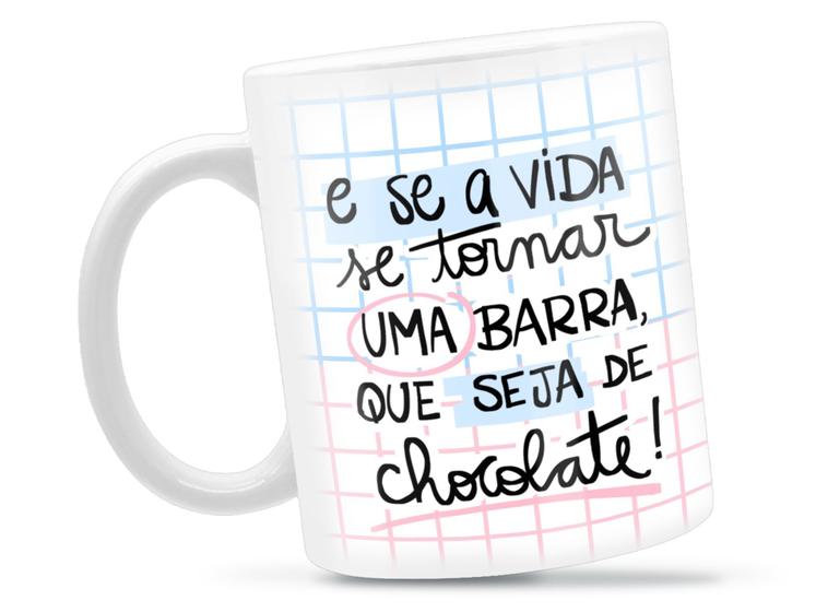 Imagem de Caneca Vida Chocolate Frase Divertida Porcelana Xícara 325ml + Caixa