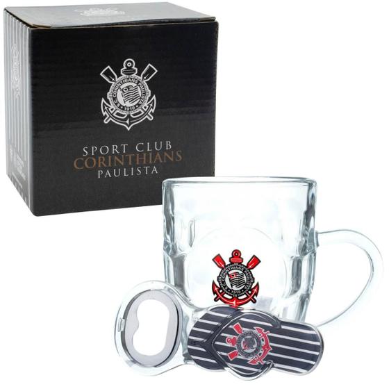 Imagem de Caneca Vidro 310ml Com Abridor Chinelo Corinthians Ref.: G003A-1-B
