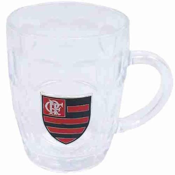 Imagem de Caneca Vidro Brasão Metal 400ml - Flamengo - Mileno