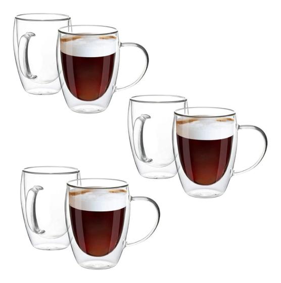 Imagem de Caneca Vidro Duplo Borossilicato 350Ml Kit 6X Unidades