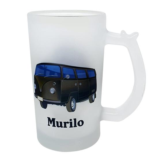 Imagem de Caneca Vidro Jateado Chopp Cerveja Personalizada Kombi Preta