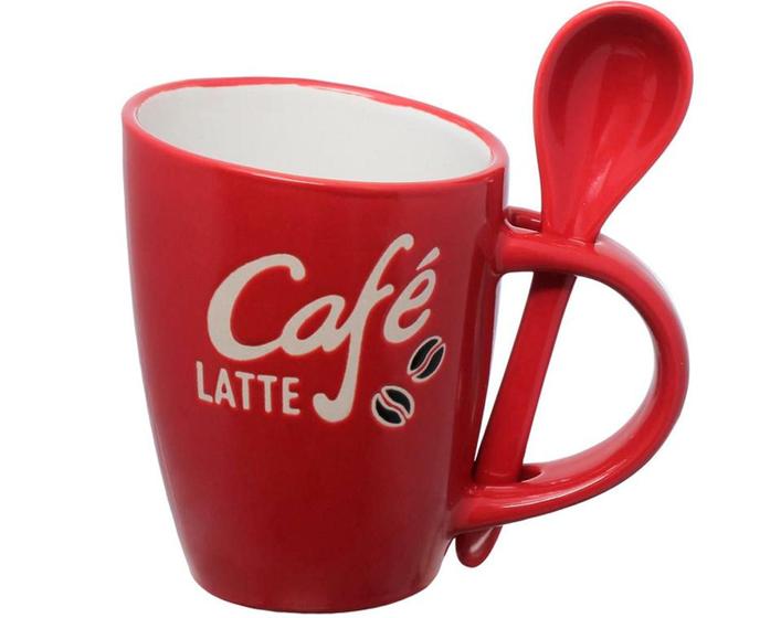 Imagem de Caneca Xícara Café Presente C/ Colher Cerâmica