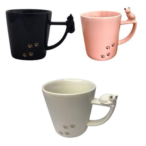 Imagem de Caneca xícara cerâmica com gatinho na alça 3d