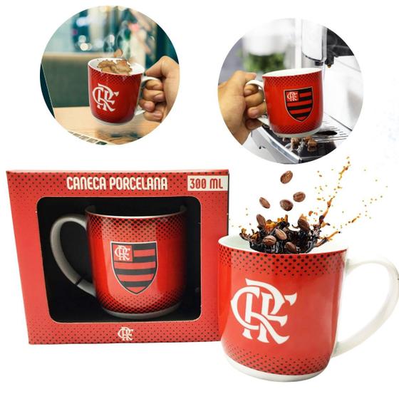 Imagem de Caneca Xicara Porcelana Vermelha Premium 300ml Café Sigla CRF Time Flamengo Oficial