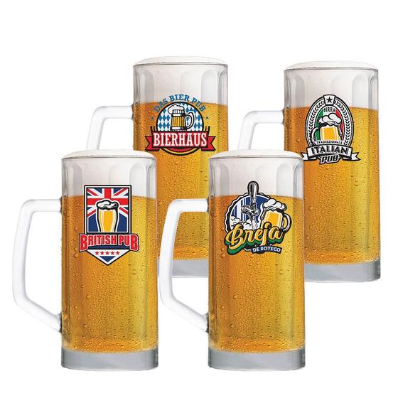 Imagem de Canecas de Chopp Frases Boteco Coleção 4 Pcs Berna 500ml