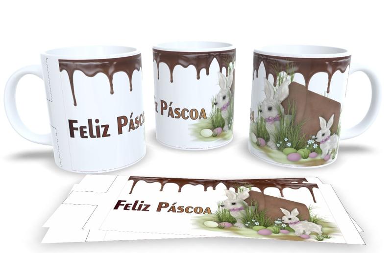 Imagem de Canecas de Porcelana Branca Personalizadas Coleção Feliz Pascoa