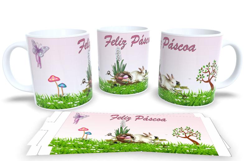 Imagem de Canecas de Porcelana Branca Personalizadas Coleção Feliz Pascoa