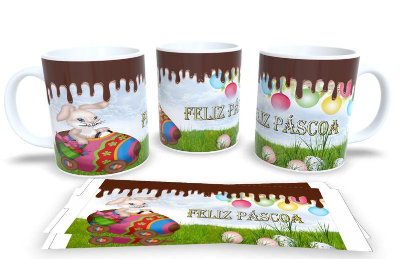 Imagem de Canecas de Porcelana Branca Personalizadas Feliz Pascoa