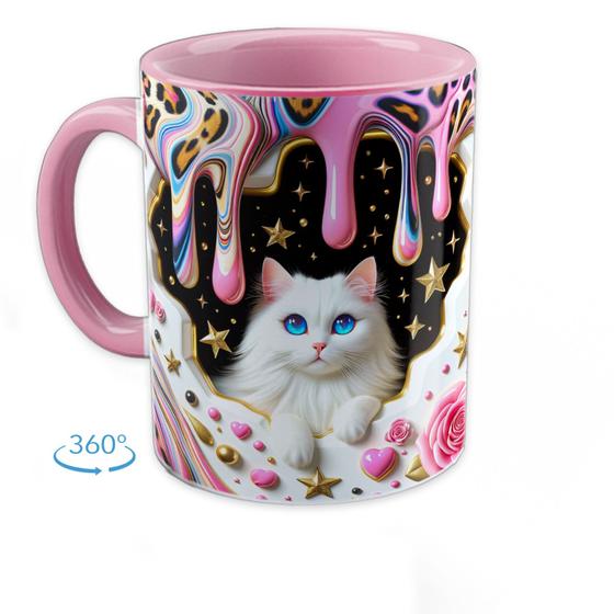 Imagem de Canecas de Porcelana do Gato 3D de Café Personalizada Ceramica 325ml