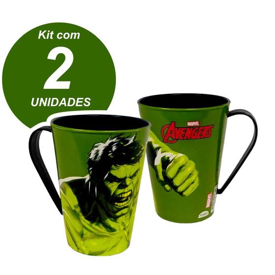Imagem de Canecas do Hulk Infantil 360 Copo com Alça Premium Kit 2 unidades