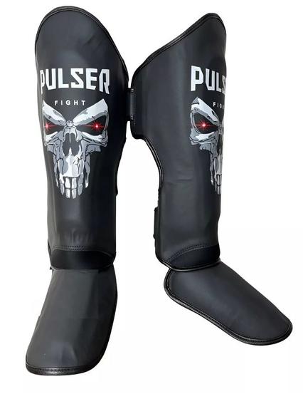 Imagem de Caneleiras de Proteção Muay Thai MMA 30 mm Preto Caveira New Pulser