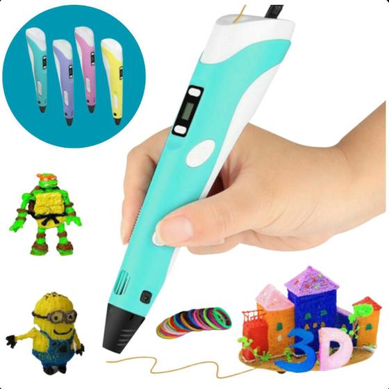 Imagem de Caneta 3d Impressão Completa Infantil Criança Criativa Azul Refil USB